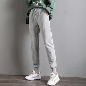 腰灰色纯棉运动裤束脚春夏款韩版ins宽松显瘦百搭休闲卫裤女卫裤黑色m