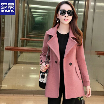 2022春秋季新款时尚气质修身小个子短款修身显瘦大衣潮羊毛呢子紫粉xl