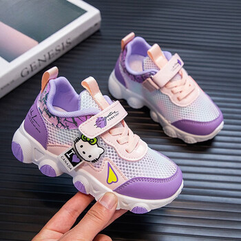 断码春秋款女童网面运动鞋2023新款儿童软底跑步鞋炸街女孩网紫色30码