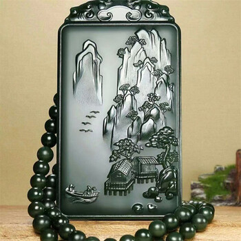 zcmk新疆和田玉青玉塔青双面山水玉牌锦绣山河玉佩男士玉石牌子 士玉