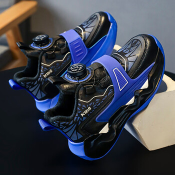 纽扣男童鞋秋冬季运动鞋儿童篮球鞋加绒 黑蓝 28码【图片 价格 品牌