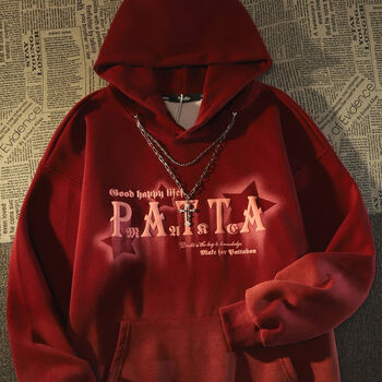 吾彗带帽卫衣男fny美式星星十字架项链连帽卫衣女秋季红色潮牌高街ov