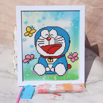 30乘40厘米儿童钻石画带框diy手工材料包小学生贴钻画卡通点钻画 哆啦