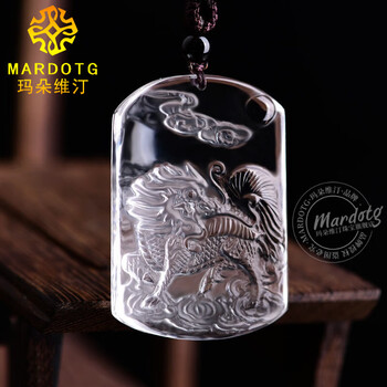 gad白水晶麒麟吊坠男士霸气祥瑞麒麟护身符挂件项链饰品送礼物男