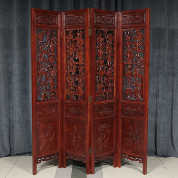 东阳木雕中式全实木家具折叠式香樟木屏风明清仿古四扇家用客厅酒店