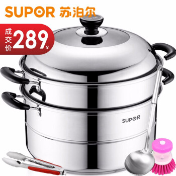 
                                        苏泊尔（SUPOR）32cm304不锈钢蒸锅 二层蒸馒头蒸鱼汤锅蒸煮两用 电磁炉燃气通用SZ32B5                