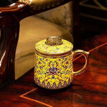 康普诗comepussi珐琅彩茶杯陶瓷杯男士礼品景德镇高端老板杯会议办公