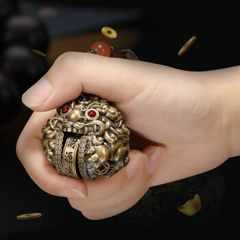 聚财金蟾纯铜手把玩 三足金蝉蟾蜍转钱铜摆件工艺品送朋友全铜手把件