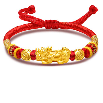貔恘貔貅手链男女款皮丘招财黄金转运珠999足金情侣本命年红手绳 黑绳