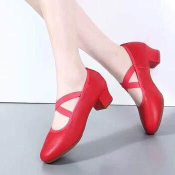 舞蹈鞋女真皮软底广场舞鞋牛筋底红色广场舞中老年夏季跳舞鞋女鞋