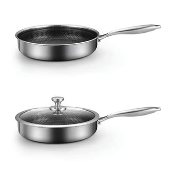 特百惠(tupperware)316特厚不锈钢煎锅24-30cm家用无涂层不粘锅煎鸡蛋