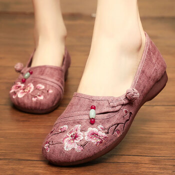 红鞋老北京布鞋女红色绣花鞋女款汉服配旗袍中老年舒适66246粉色40