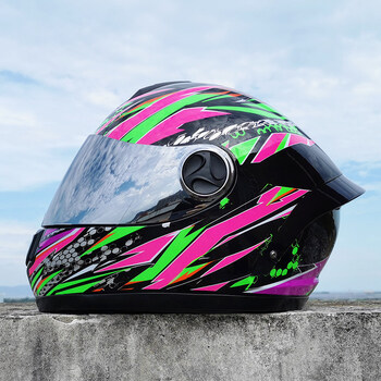 艾狮电动摩托车头盔男女全盔大尾翼机车赛车头灰四季通用个性彩旗镀银