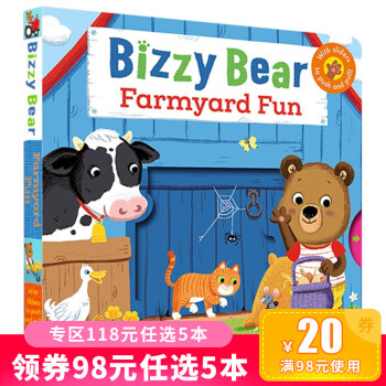 英文原版 Farmyard Fun 纸板活动机关操作书 Bizzy Bear系列 边玩边学 亲子互动 儿童英语早教书 可搭sing along