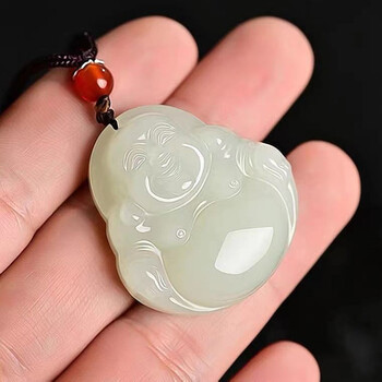 新疆和田玉观音吊坠弥勒佛男士女士款玉石项链菩萨吊坠情侣玉佩 中号