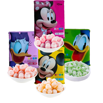迪士尼维c软糖芒果青提水蜜桃草莓味软糖高品质铁罐糖105g休闲糖果冠