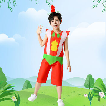 儿童时装秀男孩创意手工材料diy衣服幼儿园亲子表演走秀红色葫芦娃110