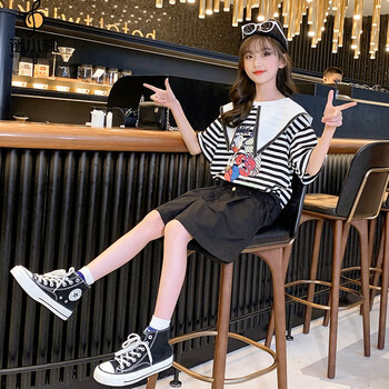谜小桃女童套装儿童夏装中大童洋气女孩衣服品牌童装新款网红韩版薄款