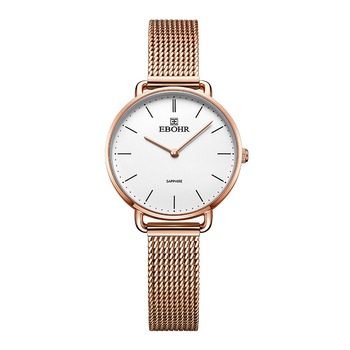 依波ebohr手表女士手表轻薄简约大方优雅时尚显白休闲多变风格女白盘