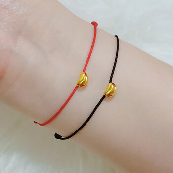 季福缘相思豆黄金手链女 999足金豆豆编织红绳情侣款一对足金转运珠手