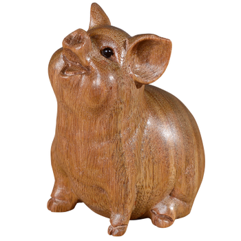 黑檀木雕猪摆件招财福猪十二生肖猪创意手把件可爱猪实木雕刻礼品 手