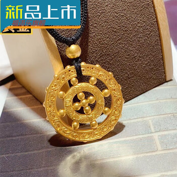 传承古法黄金吊坠实心男士挂坠新款999足金坠子挂绳黑绳项链古法黄金
