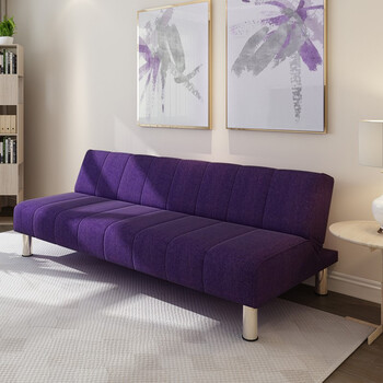 户型沙发客厅可折叠多功能出租屋沙发懒人沙发简约现 深紫色精品麻布