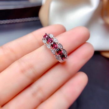 玲枭镁铝石榴石戒指红宝石戒指女银时尚排戒紫牙乌排镶戒指大气戒指白