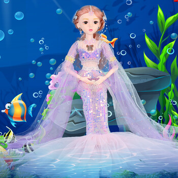砚玺60厘米美人鱼芭比娃娃公主玩具套装仿真精致3d真人版超大号女孩紫