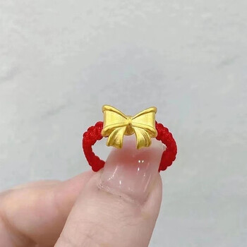 谷时老凤凰黄金戒指女足金蝴蝶结戒子转运珠手工编织指情人节礼物送老