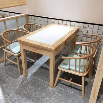 小吃餐厅快餐桌 大理石餐厅餐饮小吃店面馆快餐饭店餐桌椅商用新中式