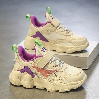 安踏儿童运动鞋男童超轻跑步小白鞋中大童春秋旅游女童炸街老爹鞋粉紫