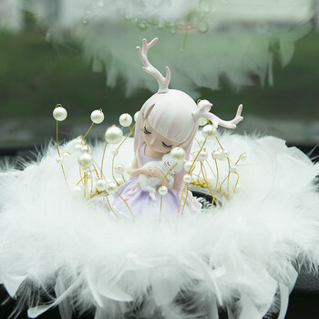 花雨夜汽车摆件少女鹿清新羽毛垫网红女生车载车内装饰品送朋友闺蜜