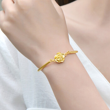 女士玫瑰花手链三生三世足金转运珠女式珠宝半镯手链珠宝首饰本命年女