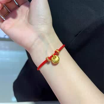 足金999黄金胖福小金坨手链转运珠手绳情侣送女友礼物黄金胖福红绳