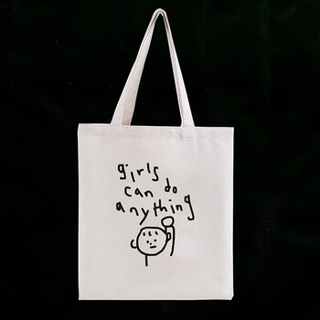 小众图案简笔画 单肩帆布袋女 布包 girls白色