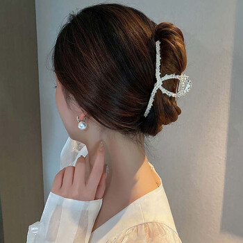 韩生生复古珍珠发夹后脑勺抓夹女士丸子头盘发鲨鱼夹大号顶夹发卡夹子