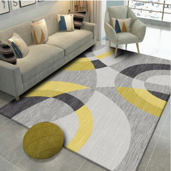 圣艾尔欧式几何地毯简约时尚图案客厅茶几地毯卧室长方形餐桌地毯可水洗 灰黄几何图案 平面款160*230cm中型客厅地毯
