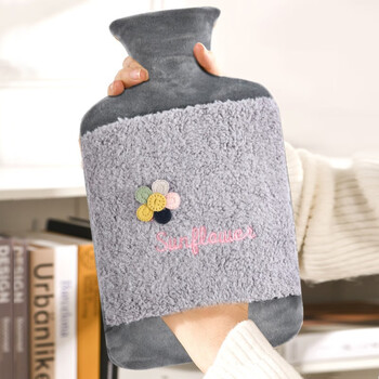 度佳行热水袋注水暖水袋大容量加厚冬天暖腹热敷大号带毛绒布套双插手