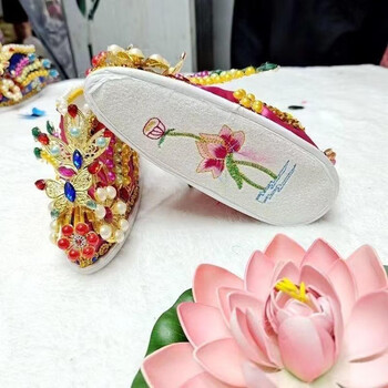 elices 珠珠钻鞋泰山奶奶鞋观音菩萨鞋妈祖鞋三寸金莲鞋手工制作鞋 玫