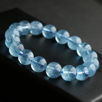 千弗aggi巴西天然冰种海蓝宝手链女 海蓝宝水晶手串礼物diy 冰种7mm