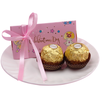 费列罗（Ferrero Rocher） 巧克力喜糖2粒礼盒装 粉色卡通宝宝出生满月生日百日宴诞生礼 店家代包/附标签 散装 25g 蓝色丝带