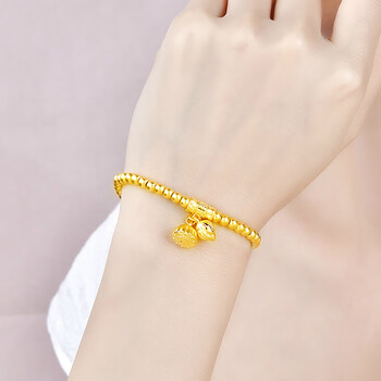 季福缘两世欢古法黄金手链999足金莲蓬莲花转运小金珠女款手串足金