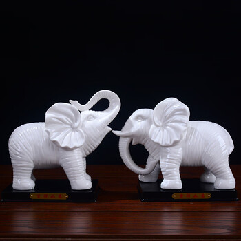 陶瓷大象摆件吸水神兽大号象一对德化白瓷工艺品家居装饰品办公室玄关
