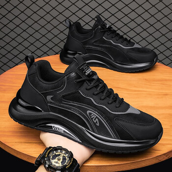 百森牛 劳保工作男鞋冬季男士黑色休闲旅游运动鞋子男学生厚底潮流