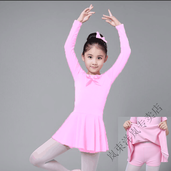 儿童舞蹈服装女春夏季女孩长短袖芭蕾舞裙分体女童跳舞考级练功服粉色