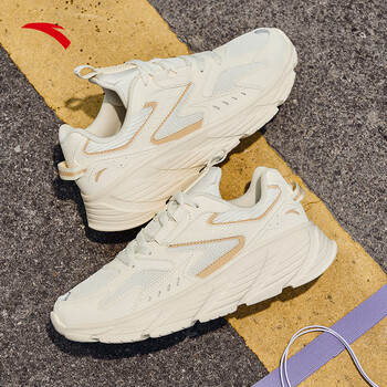 安踏城际丨复古跑步鞋女老爹鞋软底运动鞋休闲潮鞋女 浅米白/暖沙色-2