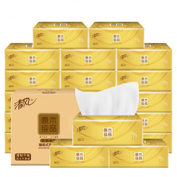 清风纸巾抽纸整箱原木纯品金装纸抽家用面巾纸实惠装擦手纸餐巾纸72包