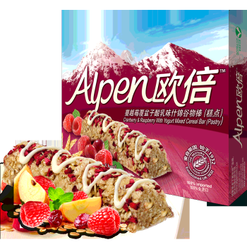 英国进口  欧倍Alpen 蔓越莓覆盆子酸乳味谷物棒5条装137.5g 维多麦weetabix 即食代餐能量棒（糕点）
