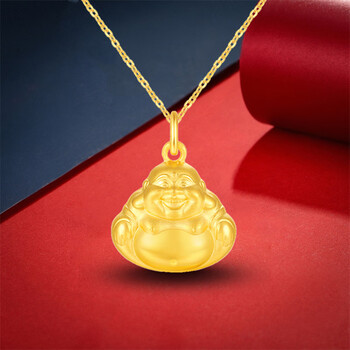 温亭老凤凰黄金吊坠999足金双面弥勒佛项链女3d小金佛挂坠送女友送老